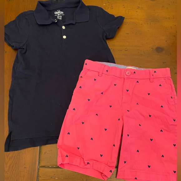 OshKosh B'gosh Other - Osh Kosh size 10/12 navy blue shirt & size 10 pink shorts with blue hearts